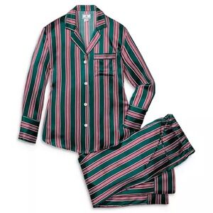 NWT Petite Plume Elegant Striped Green and Pink Women's Pajama Set
